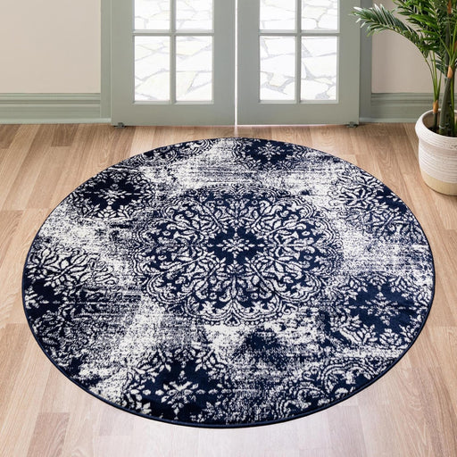 Unique Loom Sofia Collection Area Rug - Grand (5' 3" Round, Navy Blue/ Ivory)
