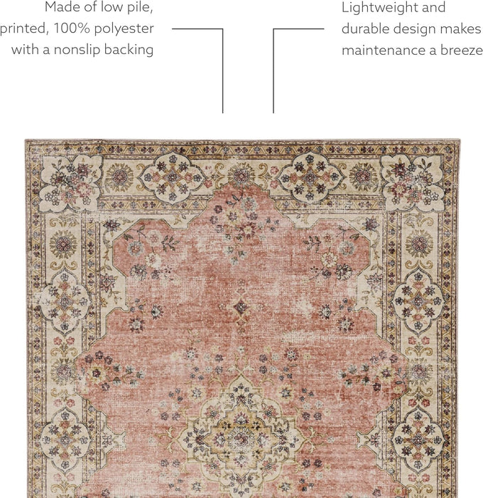 Linon The Anywhere Washable Rug Colton Pink/Ivory 3' X 5' Accent Rug