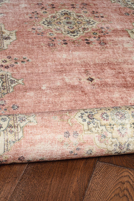 Linon The Anywhere Washable Rug Colton Pink/Ivory 3' X 5' Accent Rug