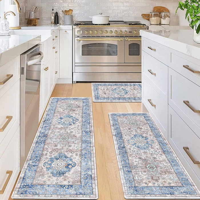 Pauwer Boho Kitchen Rugs Sets of 3 Non Slip Rubber Kitchen Mats for Floor Waterproof Kitchen Rugs and Mats Washable Farmhouse Kitchen Area Rug Floor Carpet Runner Rugs for Hallway Laundry Room