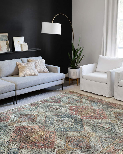 Loloi Skye Collection, SKY-06, Apricot / Mist, 7' x 9', .13" Thick, Oval Area Rug, Soft, Durable, Vintage Inspired, Distressed, Low Pile, Non-Shedding, Easy Clean, Printed, Living Room Rug