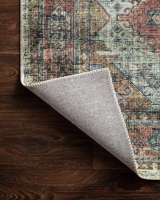 Loloi Skye Collection, SKY-06, Apricot / Mist, 7' x 9', .13" Thick, Oval Area Rug, Soft, Durable, Vintage Inspired, Distressed, Low Pile, Non-Shedding, Easy Clean, Printed, Living Room Rug