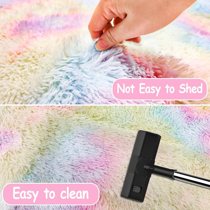8x10 Rainbow Tie Dye Faux Wool Indoor by TENNOLA