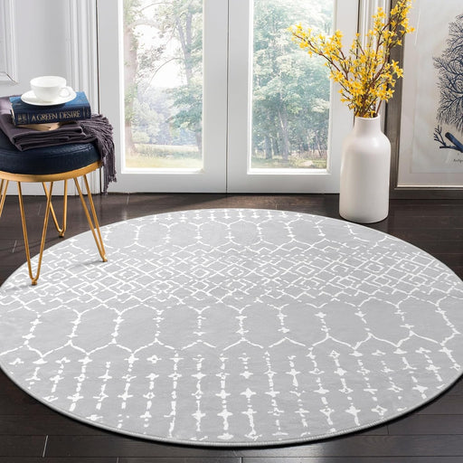 Round Rugs - 6Ft  Grey Modern Geometric Print Indoor Rug by Lahome