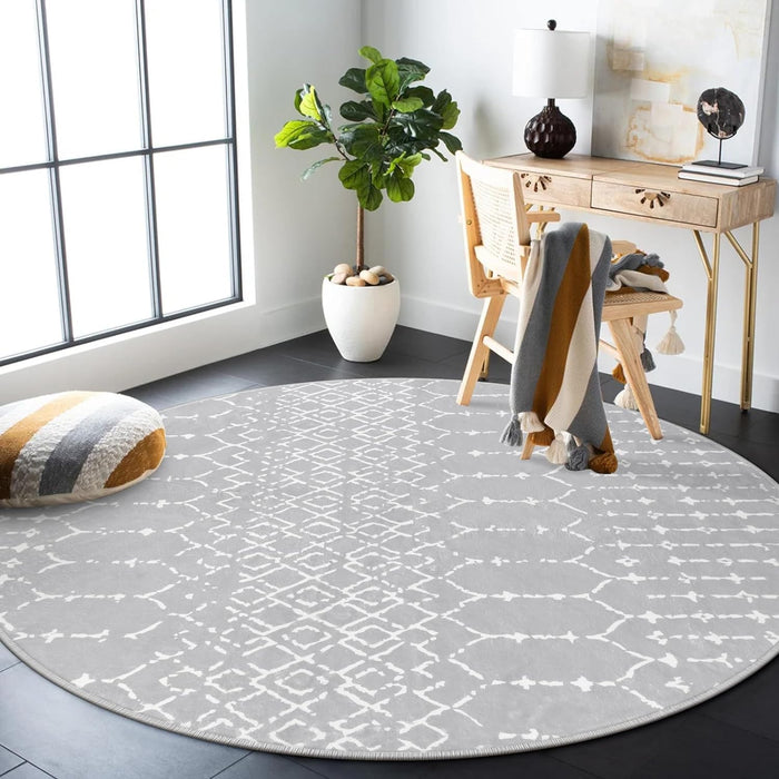 Round Rugs - 6Ft  Grey Modern Geometric Print Indoor Rug by Lahome