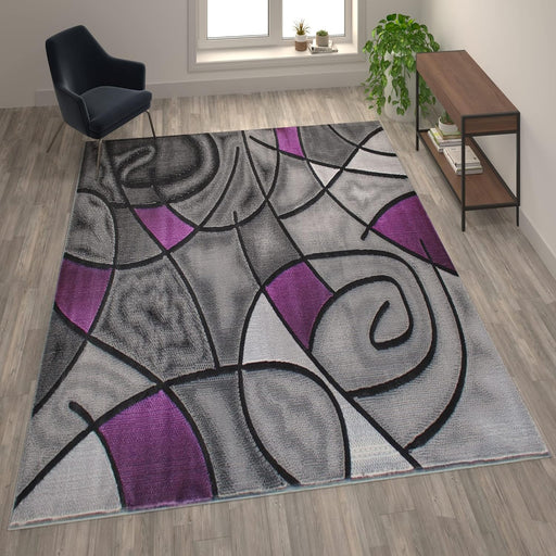 8' x 10' Purple Olefin Abstract Area Rug by Flash Furniture