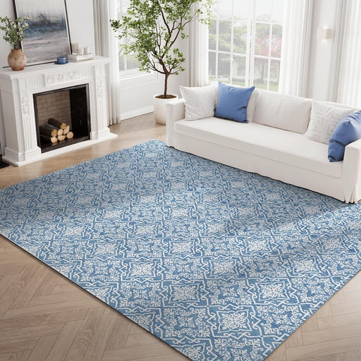 8x10 Blue Moroccan Farmhouse Floral Accent Rug by jinchan