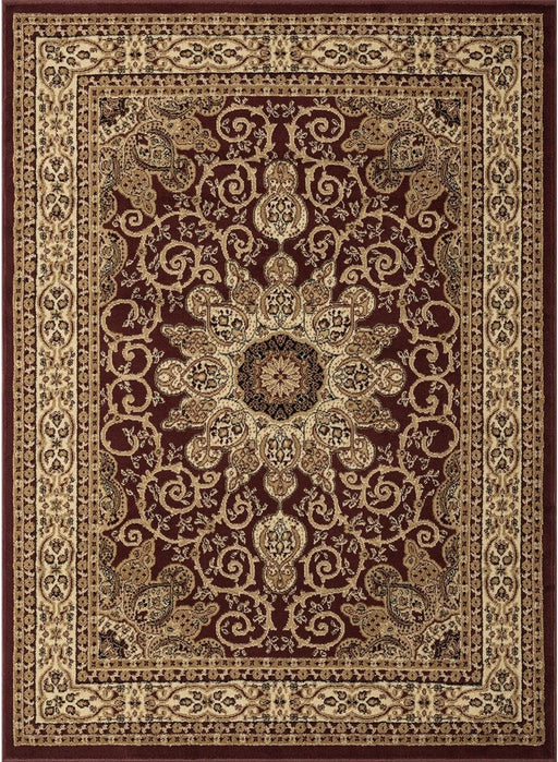 5x7 Burgundy Oriental Floral Border Medallion Area Rug by LUXE WEAVERS