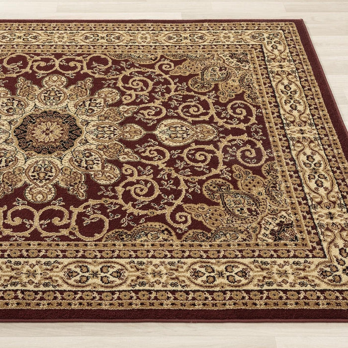 5x7 Burgundy Oriental Floral Border Medallion Area Rug by LUXE WEAVERS