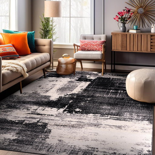 5' x 7' Black Modern Abstract Area Rug by Rugshop