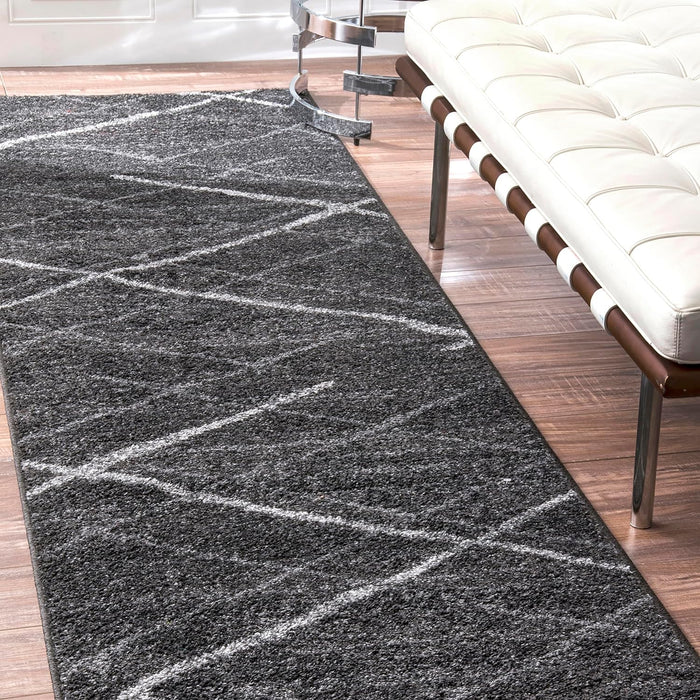 2x6 Charcoal, Abstract Lines Contemporary Area Rug