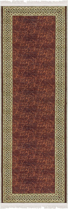 20" x 59", Redish Brown Traditional Flatweave Border Design