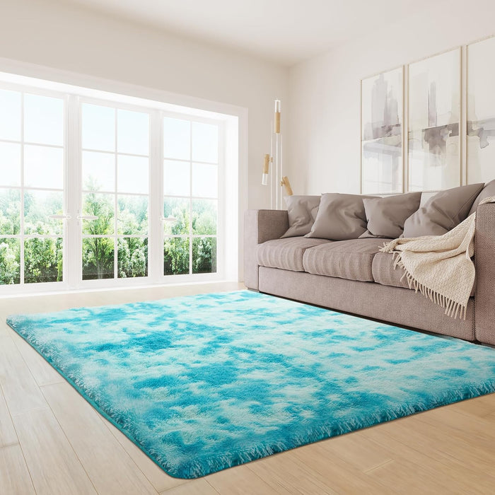 8x10 Tie-Dyed Blue Fluffy Large Area Rugs