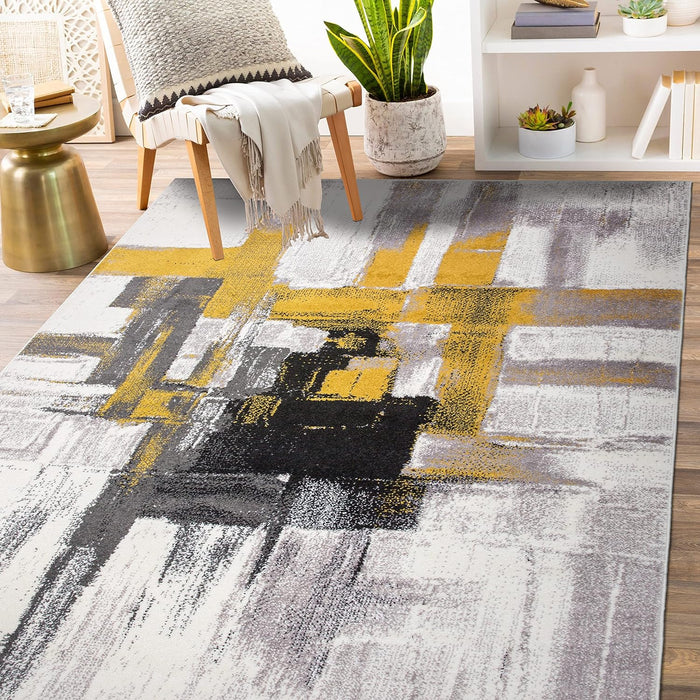 5' x 7' Gold Contemporary Modern Abstract Area Rug