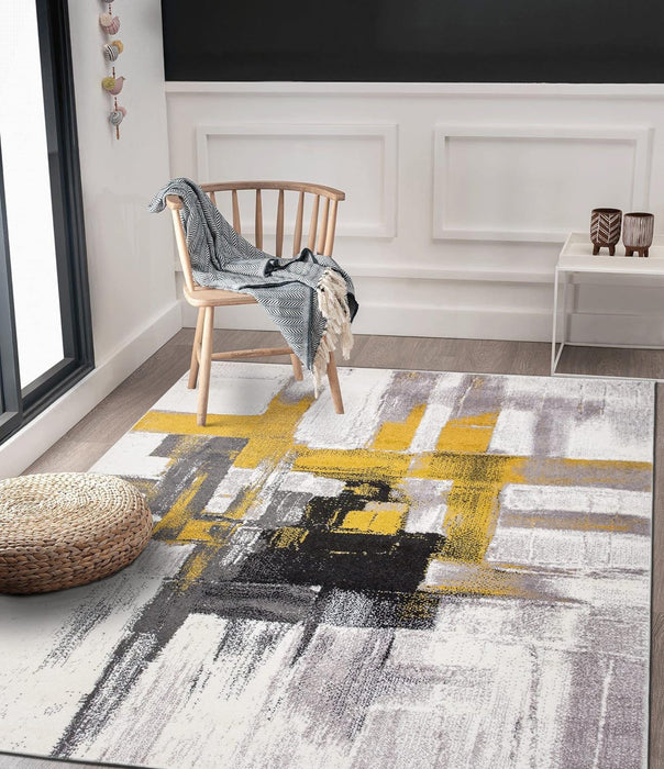 5' x 7' Gold Contemporary Modern Abstract Area Rug