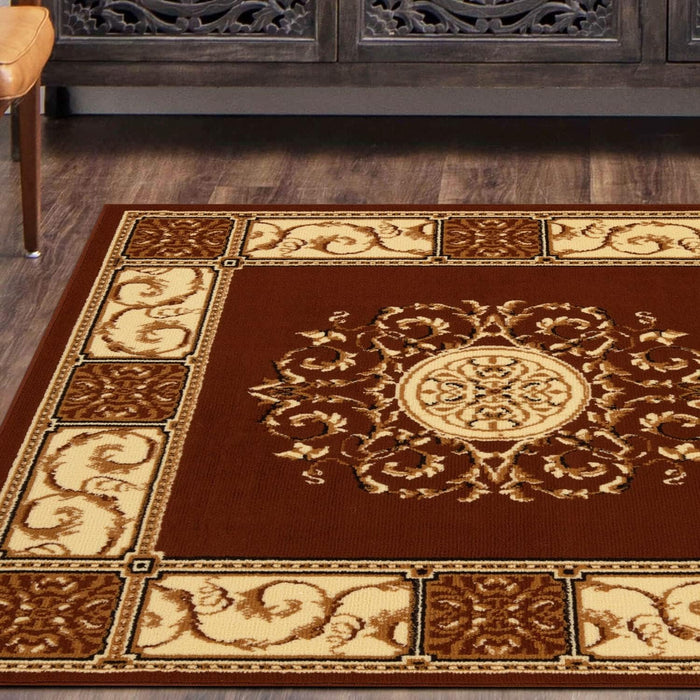 5' x 5' Square, Toffee Traditional Oriental Medallion