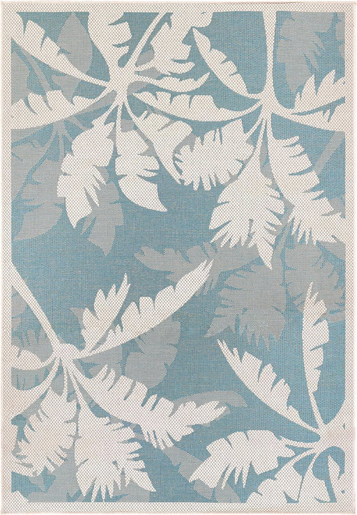 5'10" X 9'2" Ivory and Turquoise Coastal Flora Outdoor Area Rug