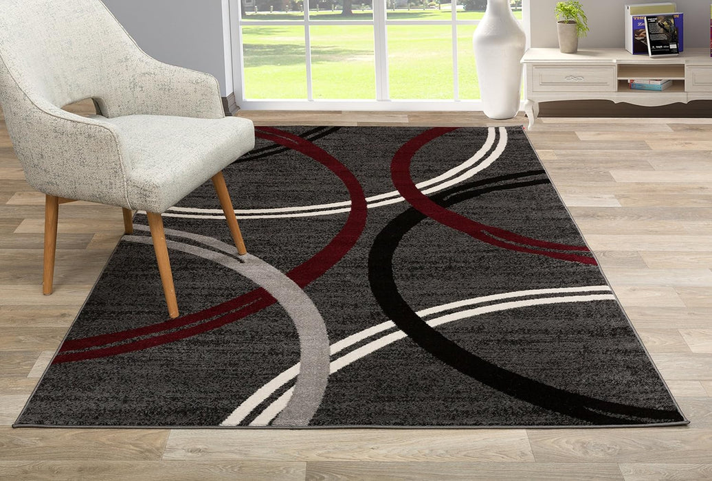 5' 3" x 7' 3" Red Modern Wavy Circles Design Area Rug by Rugshop