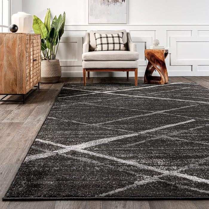 2x6 Charcoal Abstract Lines Thigpen Contemporary Area Rug