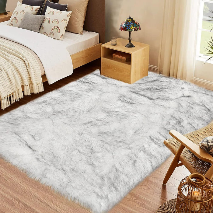 5x7 White and Grey Tips Faux Sheepskin Area Rug