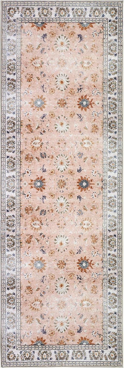 2.6x8 Ft Pink/Multi Vintage Persian Hallway Runner Rug