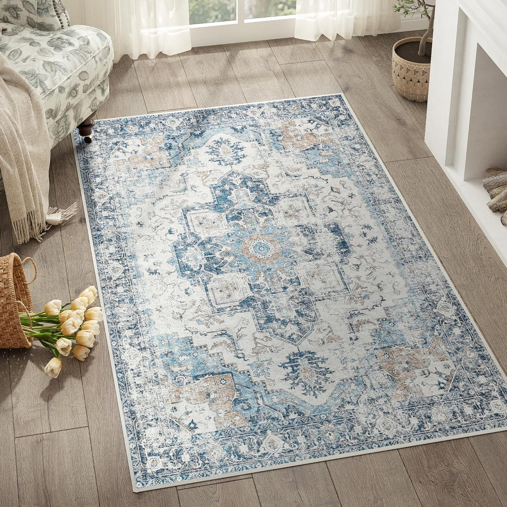 3x5 Blue Vintage Distressed Chenille Accent Rug