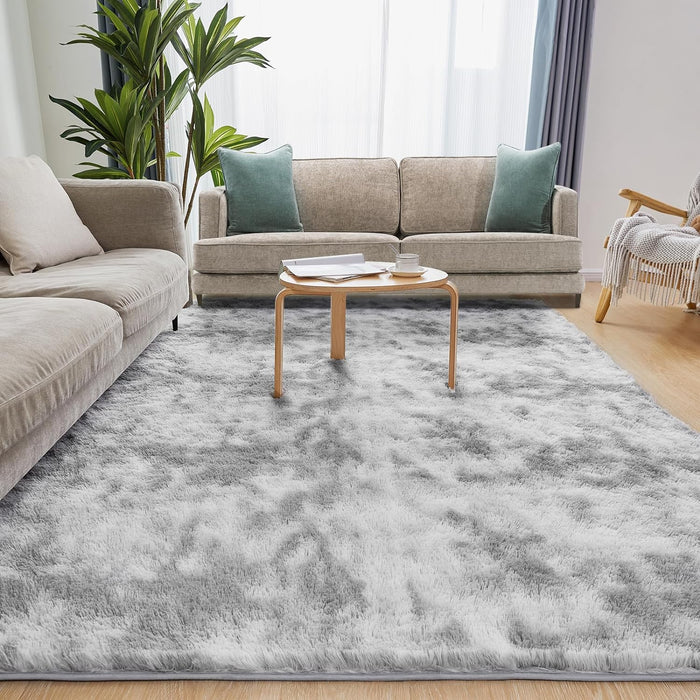 8x10 Tie-Dyed Light Grey Ultra Soft Fluffy Area Rugs