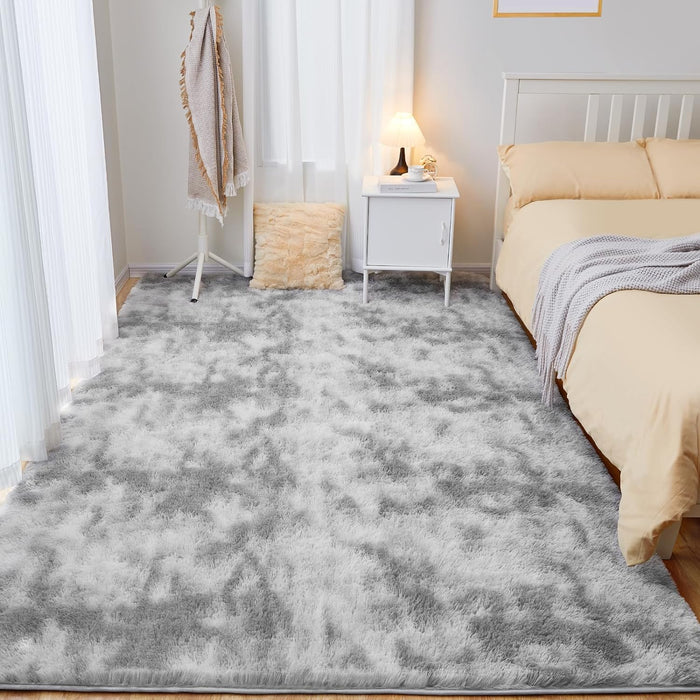 8x10 Tie-Dyed Light Grey Ultra Soft Fluffy Area Rugs