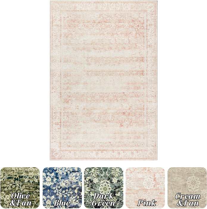 8x10 Pink Faux Wool Neutral Boho Floral Area Rug