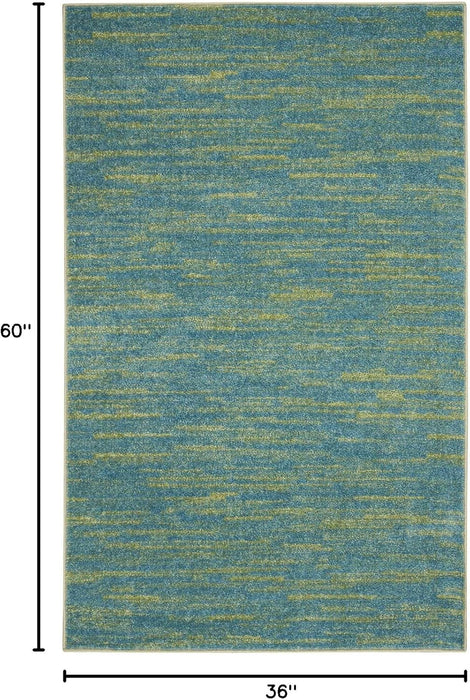 Nourison Essentials Indoor/Outdoor Blue Green 3' x 5' Area Rug, Easy Cleaning, Non Shedding, Bed Room, Living Room, Dining Room, Backyard, Deck, Patio (3x5)