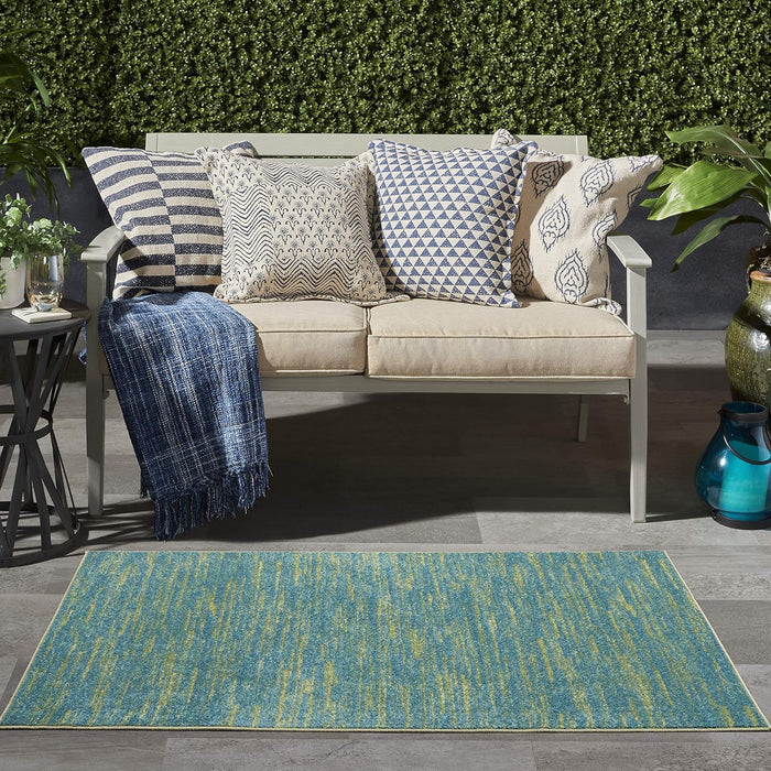 Nourison Essentials Indoor/Outdoor Blue Green 3' x 5' Area Rug, Easy Cleaning, Non Shedding, Bed Room, Living Room, Dining Room, Backyard, Deck, Patio (3x5)