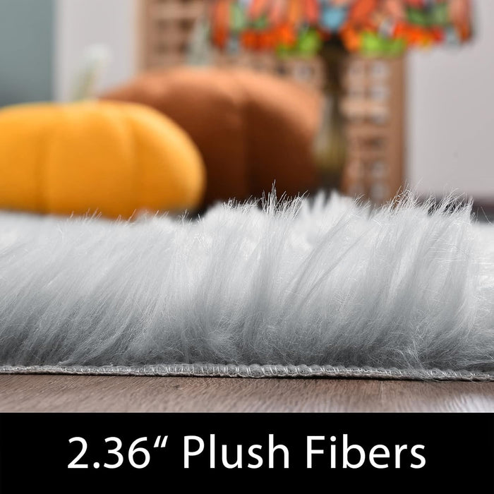 8 x 10 Grey Fuzzy Faux Fur Washable Rug