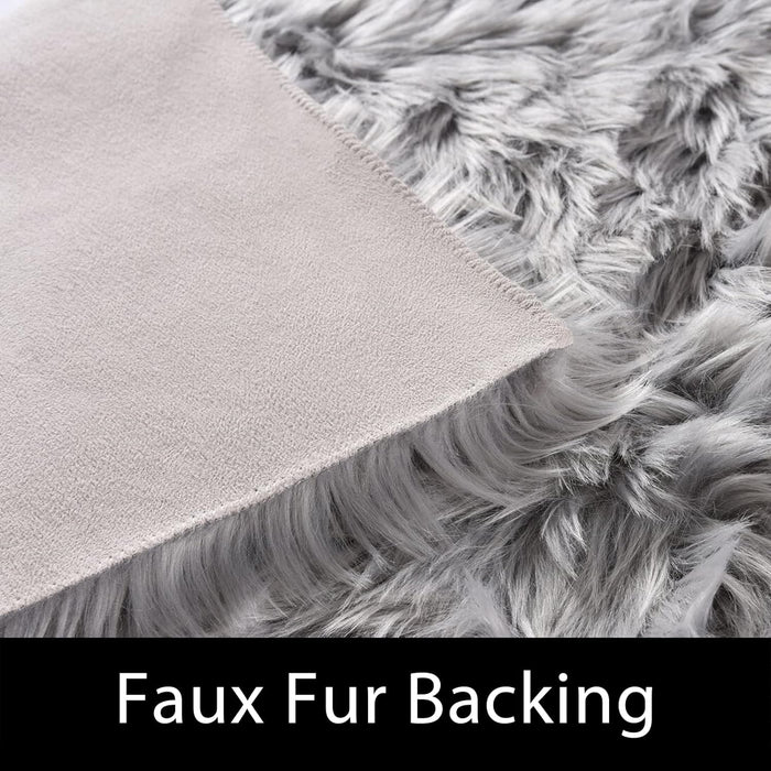 8 x 10 Grey Fuzzy Faux Fur Washable Rug