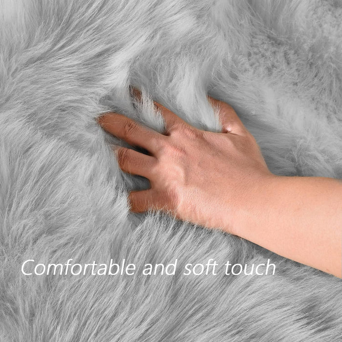 8 x 10 Grey Fuzzy Faux Fur Washable Rug