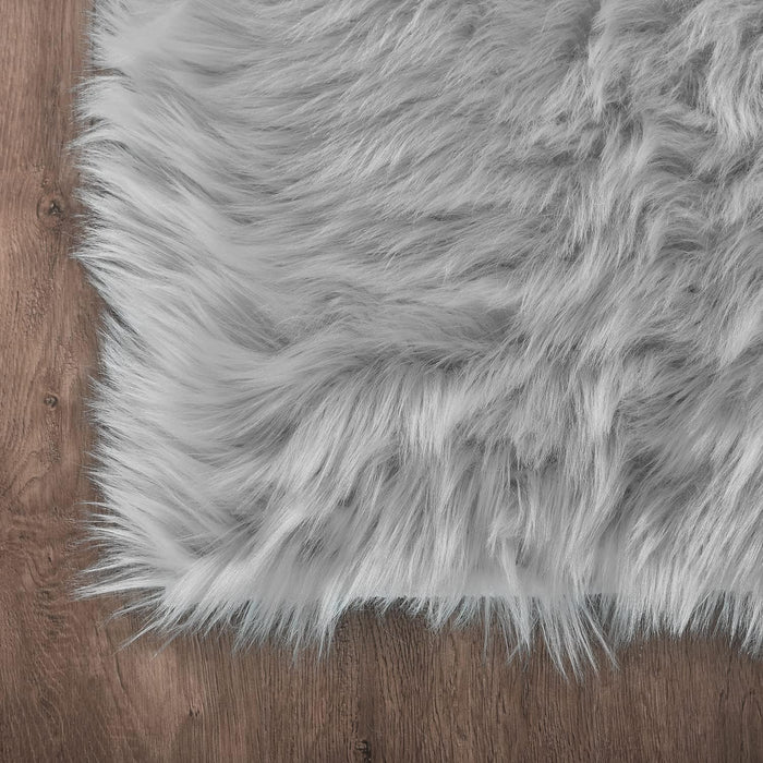 8 x 10 Grey Fuzzy Faux Fur Washable Rug