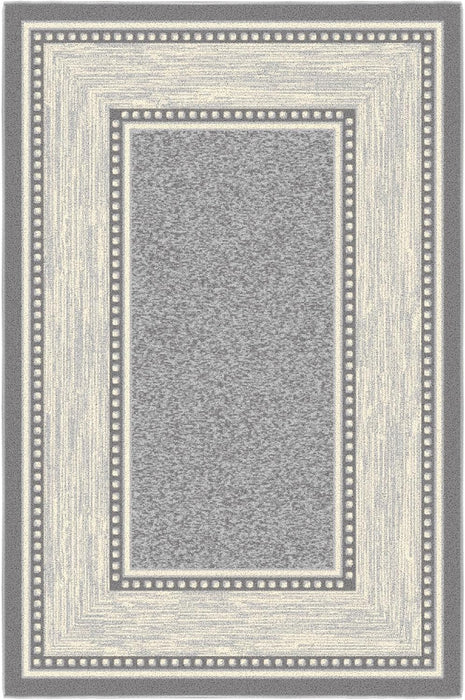 Ottomanson Machine Washable Bordered Design Non-Slip Rubberback 3x5 Traditional Area Rug for Living Room, Bedroom, Kitchen, 3'3" x 5', Light Gray