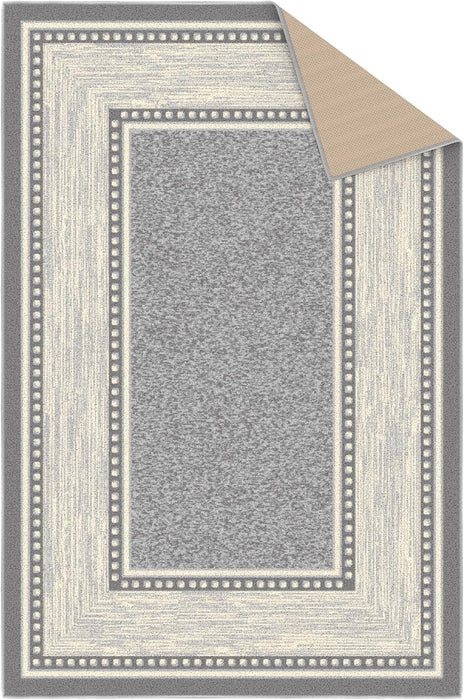 Ottomanson Machine Washable Bordered Design Non-Slip Rubberback 3x5 Traditional Area Rug for Living Room, Bedroom, Kitchen, 3'3" x 5', Light Gray