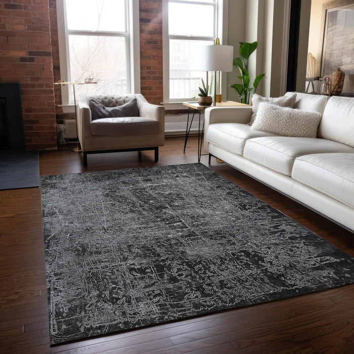 5' x 7'6 Gray Indoor Outdoor Area Rug, Stain Resistant, Machine Washable Rug