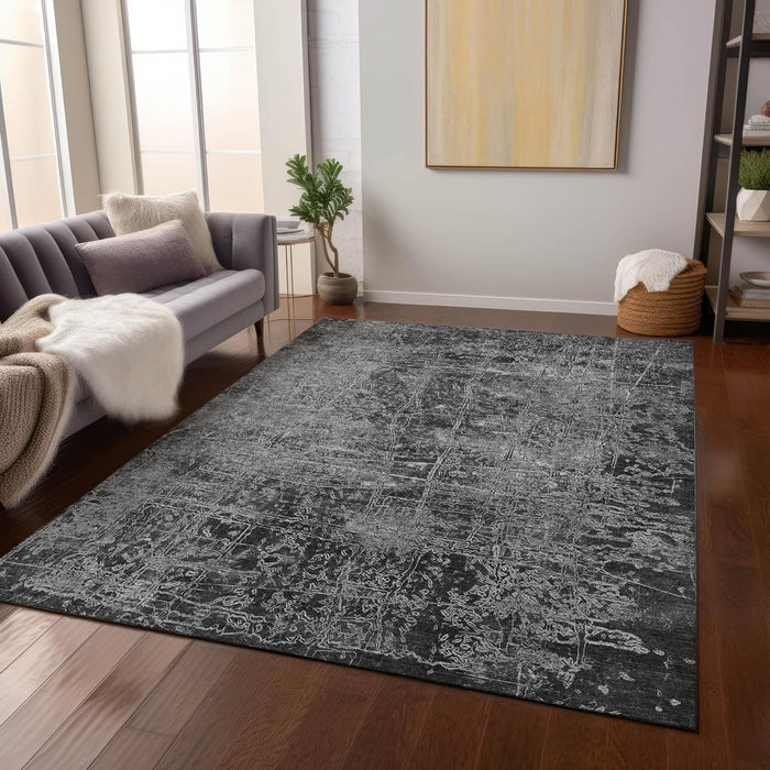 5' x 7'6 Gray Indoor Outdoor Area Rug, Stain Resistant, Machine Washable Rug