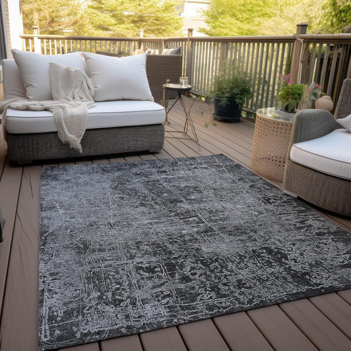 5' x 7'6 Gray Indoor Outdoor Area Rug, Stain Resistant, Machine Washable Rug