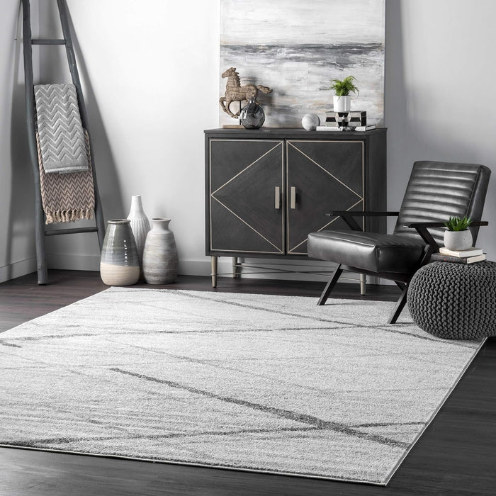 4 Square Grey, Abstract Lines, Contemporary Area Rug, Non-Slip Backing, Stain Resistant, By nuLOOM