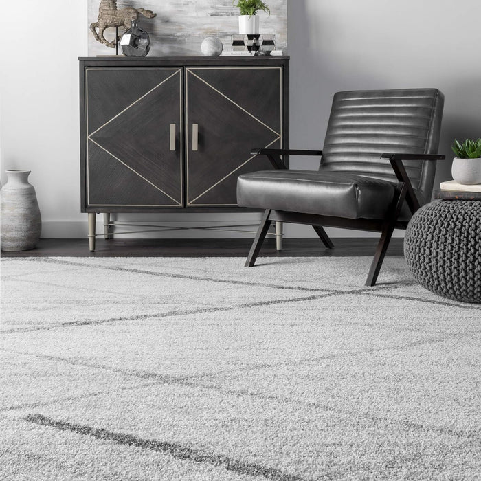 4 Square Grey, Abstract Lines, Contemporary Area Rug, Non-Slip Backing, Stain Resistant, By nuLOOM