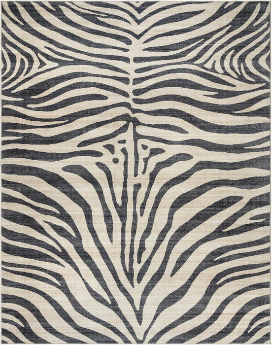 8x10 Large, Zebra Black White Printed Indoor Boho Non Slip, Ultra Thin, Super Strong Area Rug