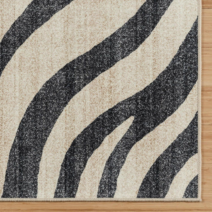 8x10 Large, Zebra Black White Printed Indoor Boho Non Slip, Ultra Thin, Super Strong Area Rug