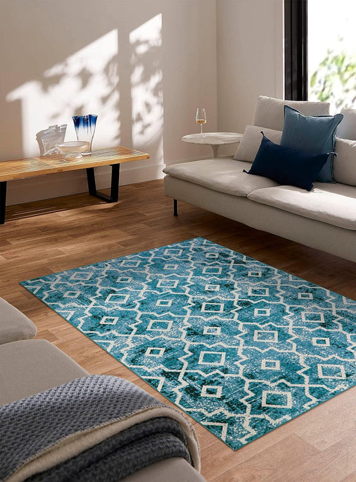 6x9 Machine Washable Moroccan Teal Modern Distressed Non-Slip Area Rug