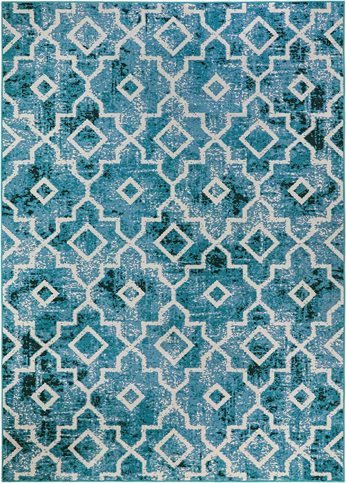 5x7 Machine Washable Moroccan Teal Modern Distressed Non-Slip Area Rug