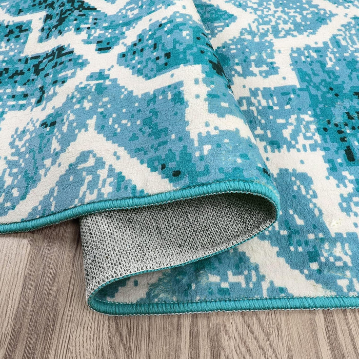 6x9 Machine Washable Moroccan Teal Modern Distressed Non-Slip Area Rug