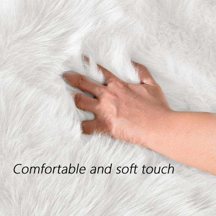 6.7 ft Round  White Faux Fur Sheepskin Circle Fluffy Washable Area Rug