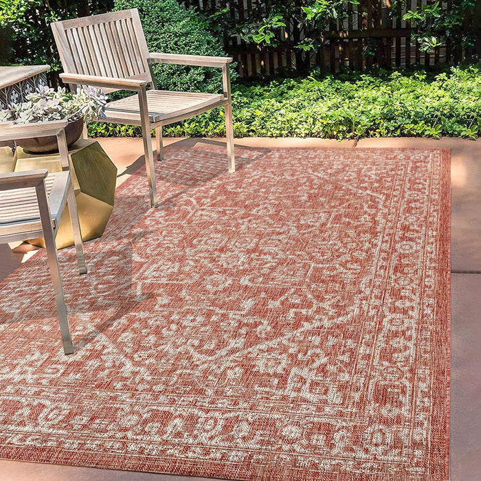 8 X 10 Red/Taupe Bohemian Medallion Textured Weave Indoor Outdoor Coastal, Traditional,Transitional Rug By JONATHAN Y