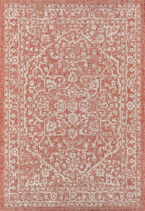 8 X 10 Red/Taupe Bohemian Medallion Textured Weave Indoor Outdoor Coastal, Traditional,Transitional Rug By JONATHAN Y